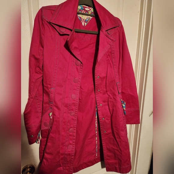 Tommy Jeans Tommy Hilfiger Hot Pink With Blue Stitching Trench Coat - Picture 2 of 5